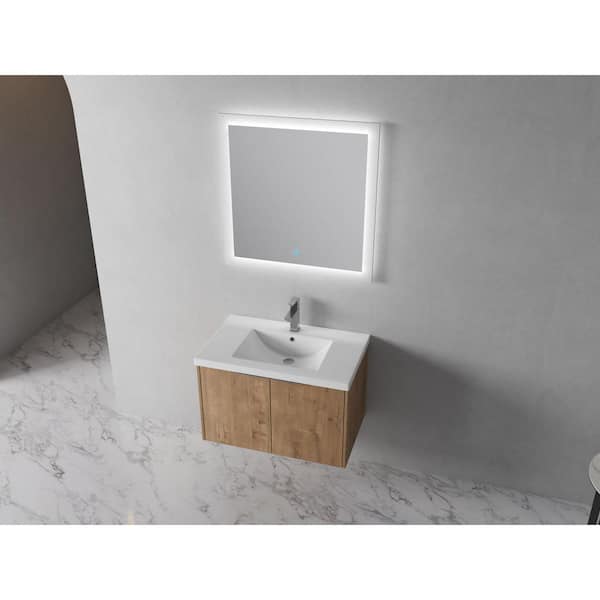 Anky 29.5 in. W x 18.1 in. D x 19.3 in. H Single Sink Bath Vanity in Imitative Oak with White Resin Top