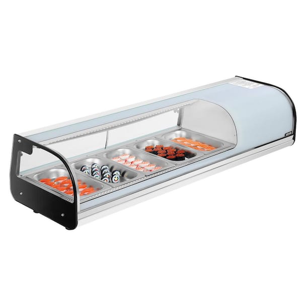 Sushi Display Case Refrigerator, 1.8 cu. ft. Commercial 5-Pan Showcase w/ Glass LED Light and Digital Temp Control Black