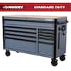 Husky Standard-Duty 52 in. W 10-Drawer Matte Cadet Gray Mobile Workbench Cabinet with Solid Wood Top H52MWC10MTEGRY