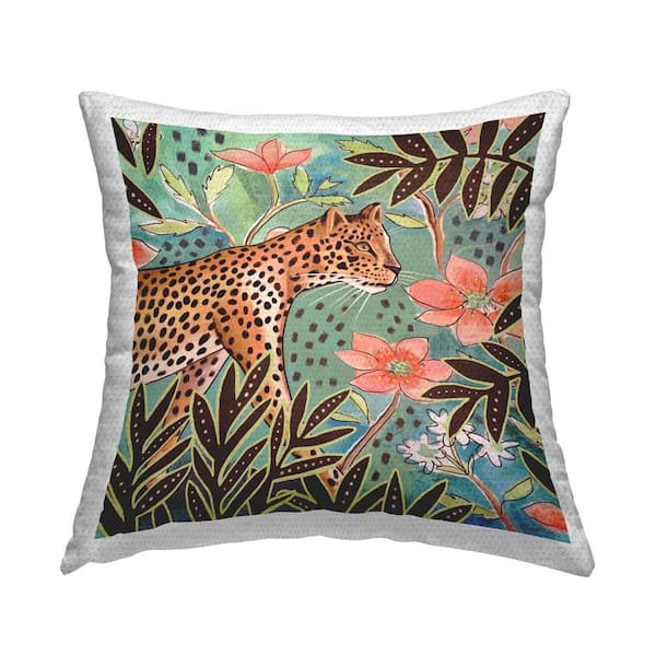 Stupell Industries Jungle Leopard & Leaves Outdoor Printed Throw Pillow by Elizabeth Tyndall