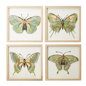 Square Papillion Butterfly Framed Paper Collage Nature Wall Art Includes 4-designs 15 in. x 15 in. (Set of 4)