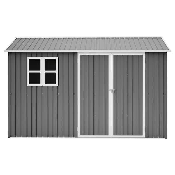 8 ft. W x 10 ft. D Gray Outdoor Metal Shed with Lockable Doors and Window for Garden Patio Backyard Lawn (80 sq. ft.)