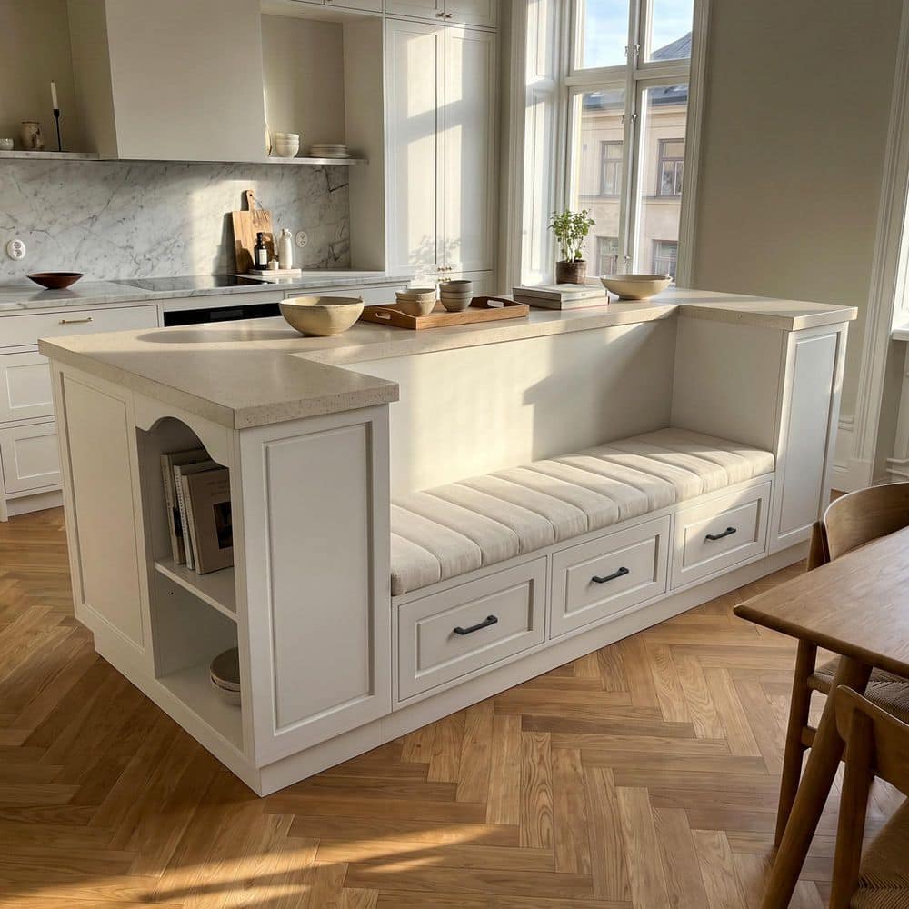 White Wood Buffet with Open Storage Shelves, 3-Drawers and 4-Cabinets for Dining Room and Kitchen Storage