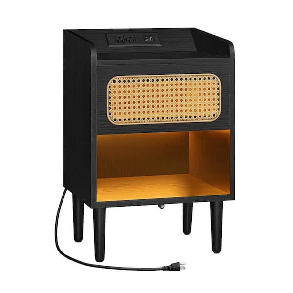 Benjara 15.75 in. Brown and Black 1-Drawer Wooden Nightstand