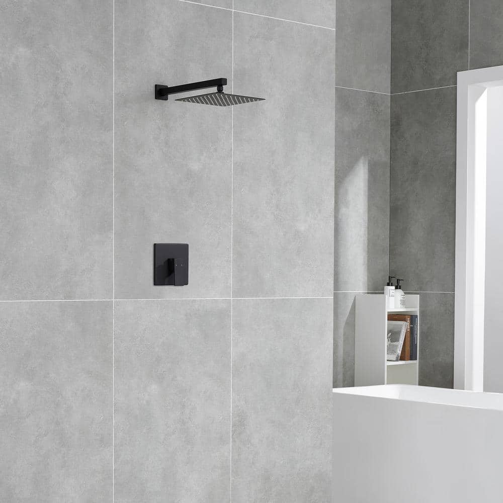 Large Matte Black Stainless Steel Square Wall Mounted Shower System