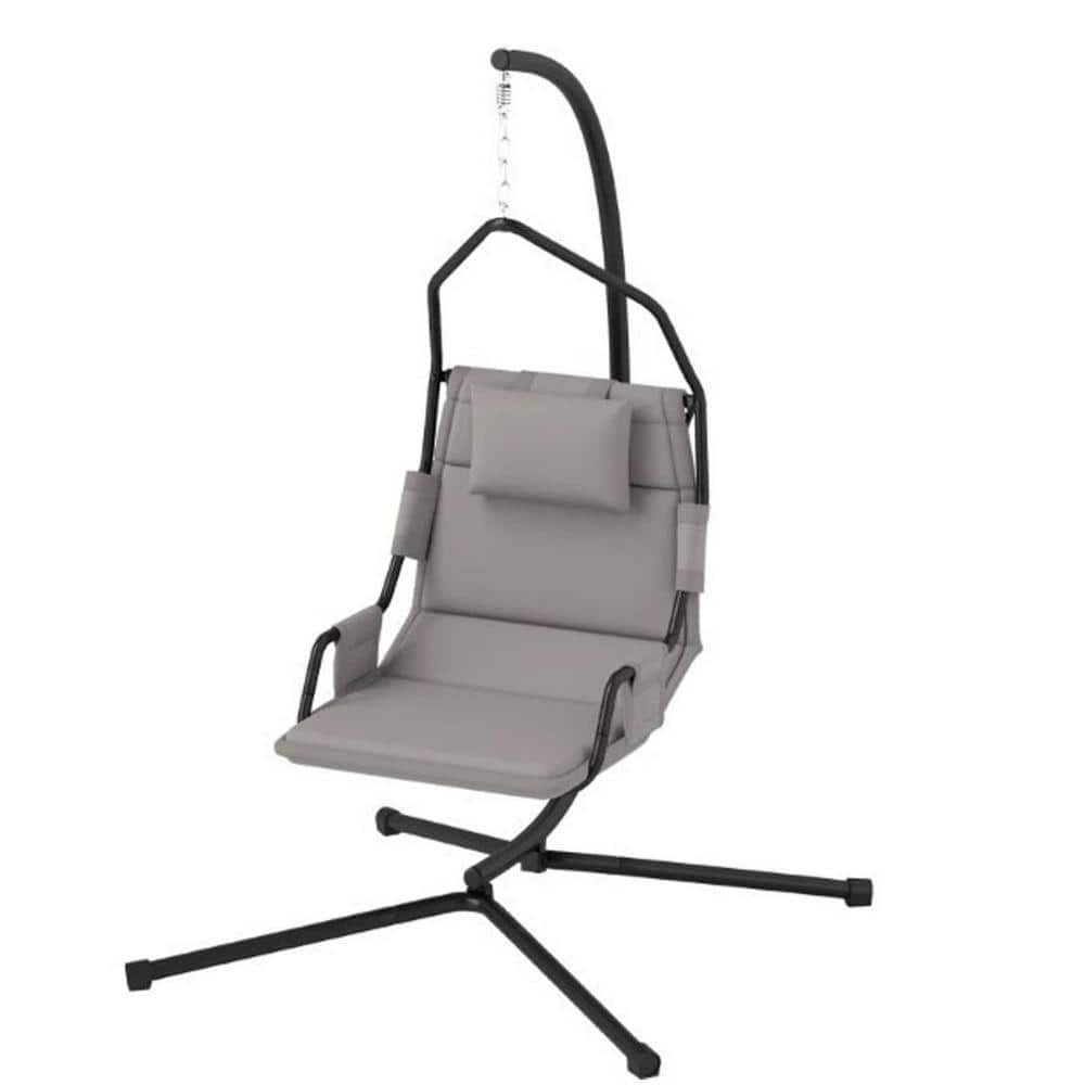 1-Person Black Steel Patio Swing with Weather-Resistant Cushion for Indoor and Outdoor Relaxation
