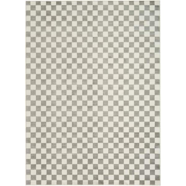 Serenity Home Ivory Grey 4 ft. x 6 ft. Checker Contemporary Area Rug