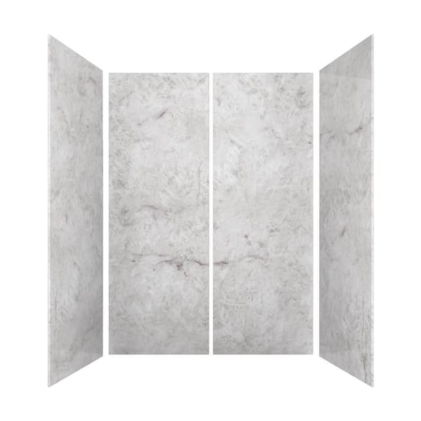 60 in. L x 32 in. W x 84 in. H Glue-Up Alcove Solid Composite Stone 4-Piece Shower Wall Set in Cristallo
