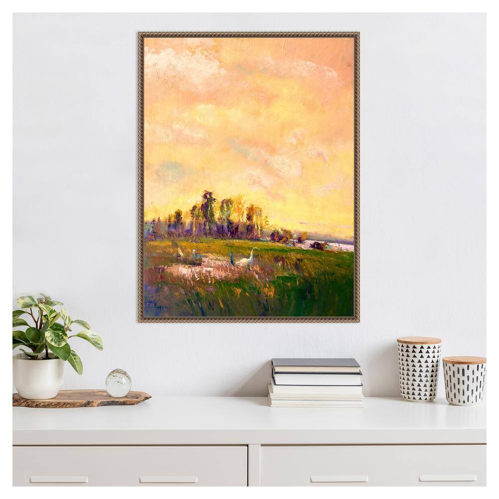 Abstract Marshland Scenic Landscape Canvas Wall Art with Bronze Frame