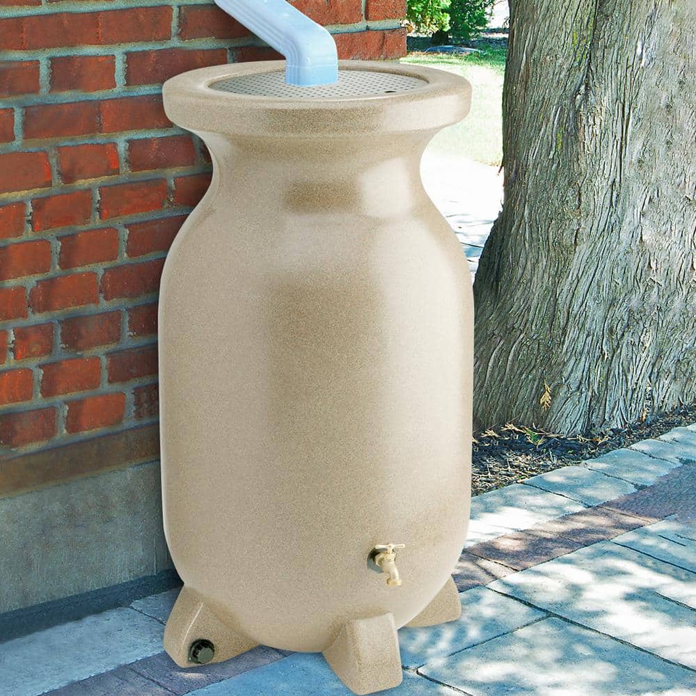 Sandstone-Look Beige 75-Gallon Plastic Rain Barrel