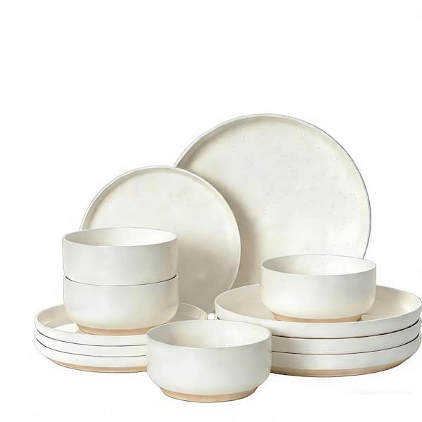 12 Pieces Cream White Ceramic Dinnerware Sets for 4, Plates and Bowls, Scratch Resistant, Microwave and Dishwasher Safe