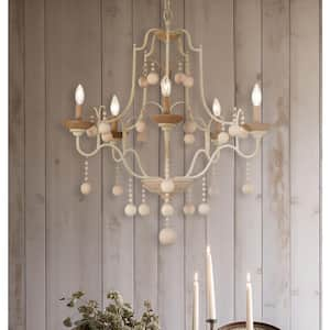 Colonial Charm 5-Light White Wash and Sun Dried Clay Candlestick Chandelier for Dining Rooms with No Bulbs Included