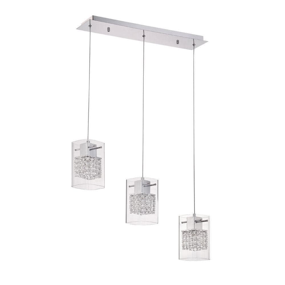 Chrome Crystal LED Island Pendant Light with Clear Glass Shades