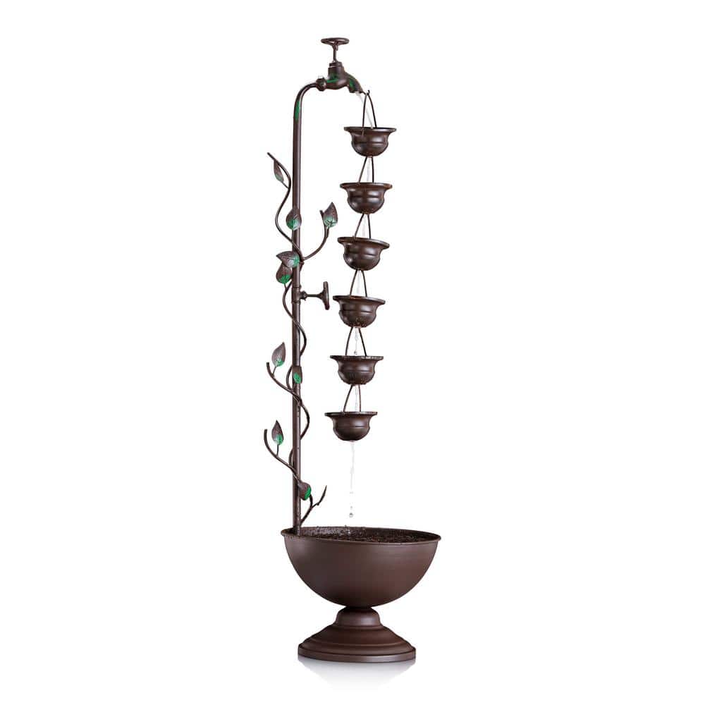 38 in. Tall Indoor/Outdoor Hanging 6-Cup Tiered Floor Water Fountain, Bronz