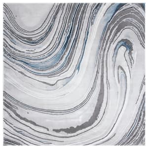 Craft Gray/Blue 7 ft. x 7 ft. Marbled Abstract Square Area Rug