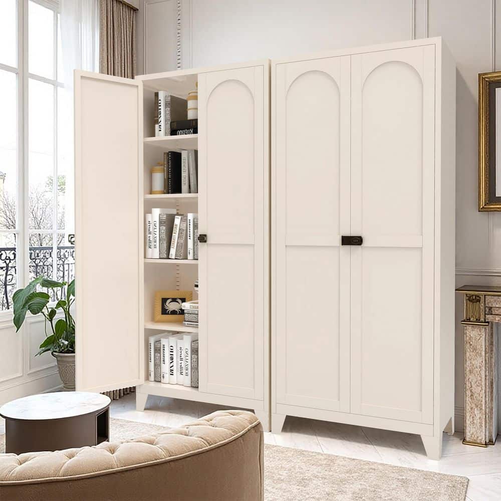 Noble House Kiefer Beige Metal 70.9 in. Storage Cabinet with Lock