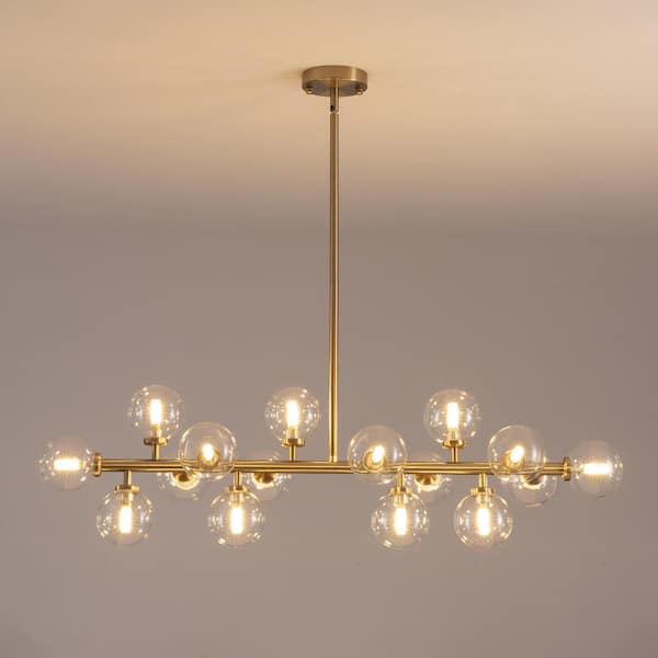 39 in. 16-Light Brass Globe Sputnik Dining Room Gold Chandelier Mid Century Kitchen Pendant Light