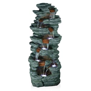 Multi-Tiered Cascading Stone Fountain with LED Lights