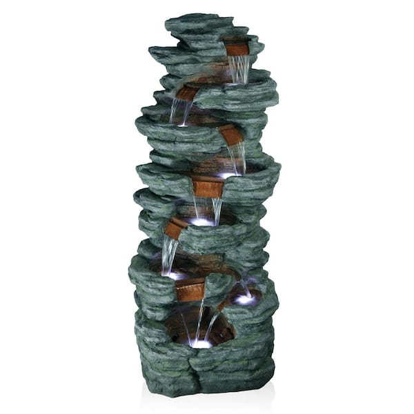 Alpine Corporation Multi-Tiered Cascading Stone Fountain with LED Lights