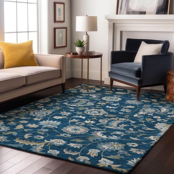 Mayfield Premium Machine Washable Abstract AMF1006 Navy 8 ft. x 10 ft. Area Rug