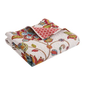 Clementine Multi-color Floral Quilted Cotton Throw Blanket