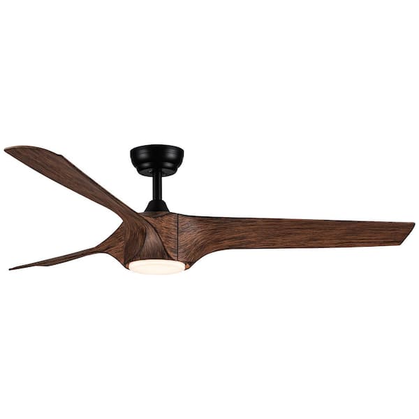 Staykiwi 56 in. Indoor Black Integrated LED Ceiling Fan with Brown Wood Grain ABS Blade, 3 Light Color Adjustable, Remote Control