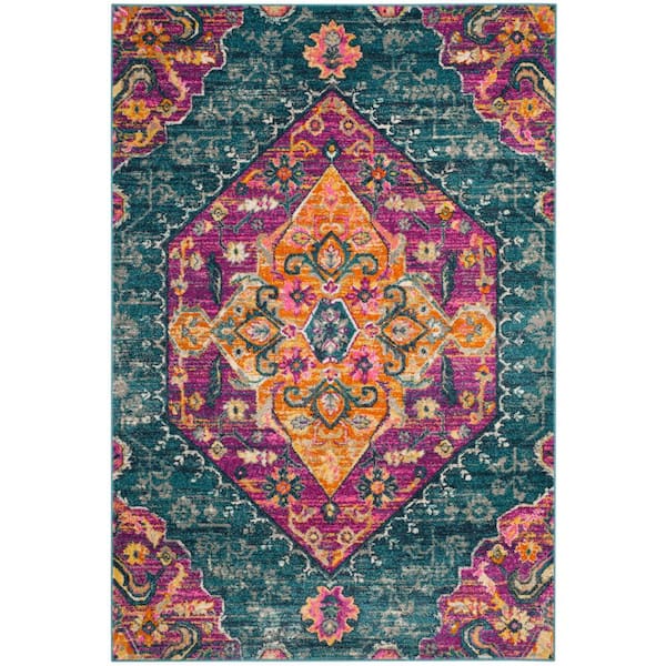 SAFAVIEH Madison Blue/Fuchsia 6 ft. x 9 ft. Bohemian Medallion Area Rug