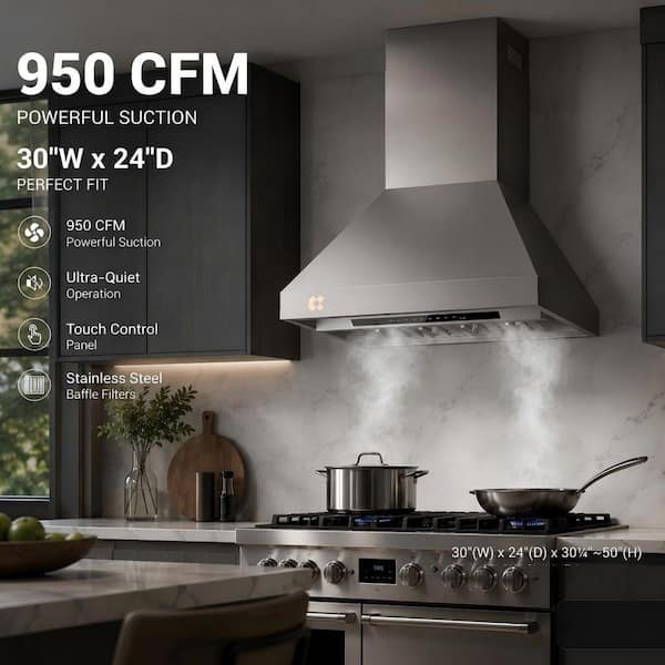 Pro Series 30 in. Smart Wall Mount Ducted Range Hood in Stainless Steel with WiFi, Voice Control and Gas Leak Detection