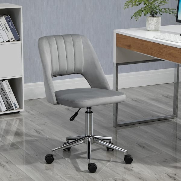 Vinsetto Grey Mid Back Home Office Chair Height Adjustable Linen