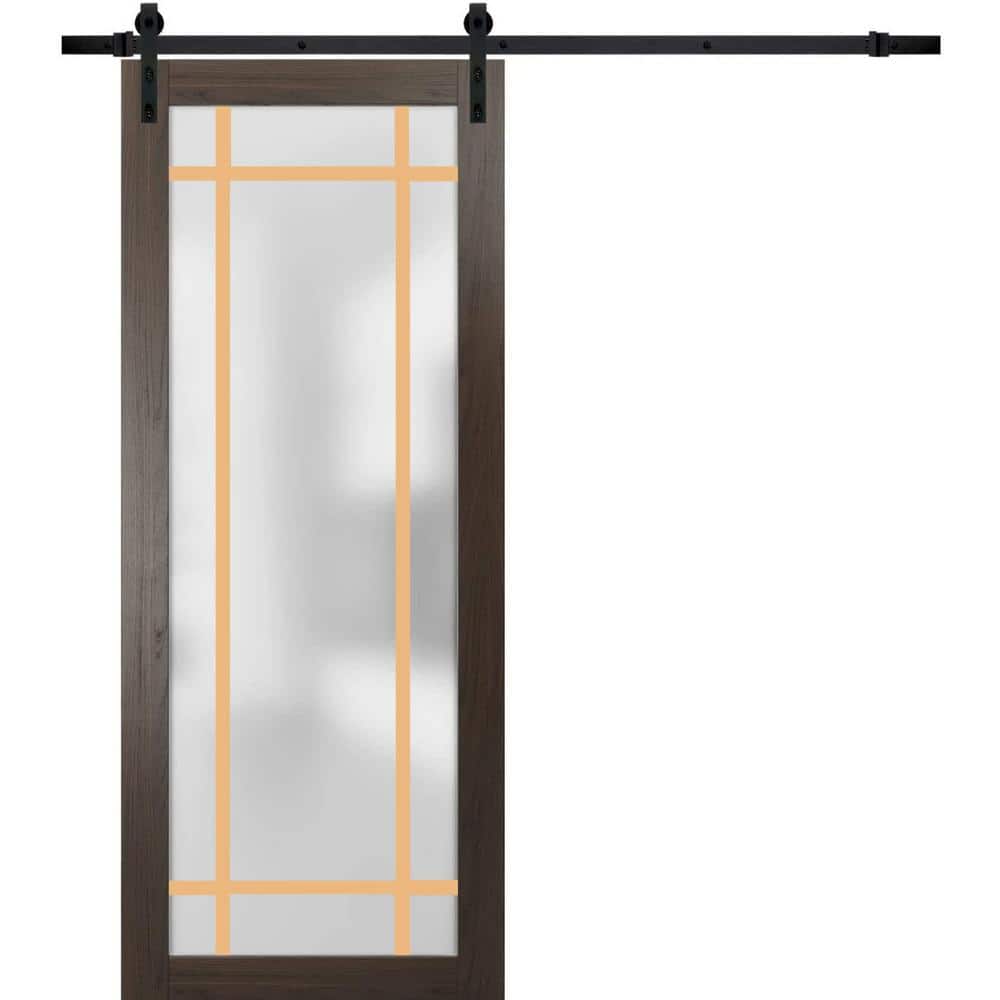 Assembly Required 24 in. x 84 in. 1-Panel Frosted Glass Chocolate Ash Solid Wood Sliding Barn Door with Hardware Kit price history on PriceWatchPro