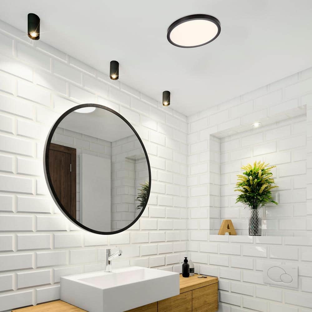 14-Inch Black Aluminum Round LED Flush Mount Ceiling Light