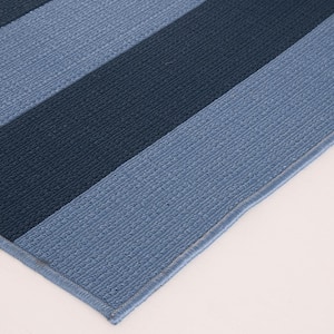 Awning Stripe Blue/Blue 5 ft. x 7 ft. 3 in. Striped Polypropylene Indoor/Outdoor Area Rug
