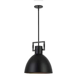 Liberty 1-Light Matte Black Shaded Pendant Light with Matte Black Metal Shade