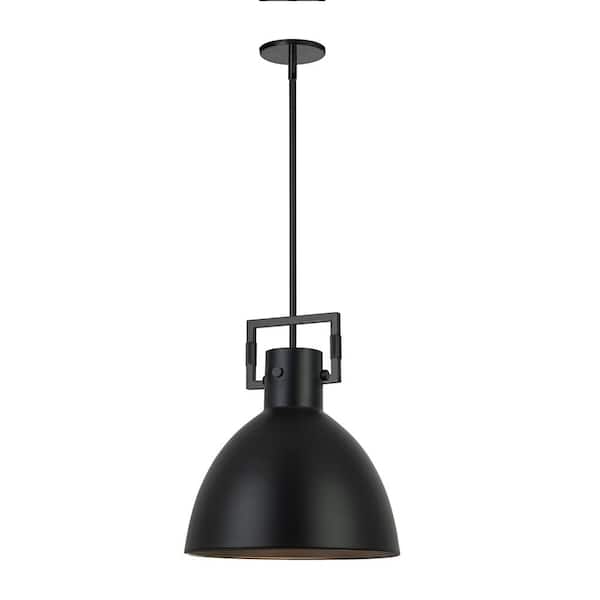Dainolite Liberty 1-Light Matte Black Shaded Pendant Light with Matte Black Metal Shade
