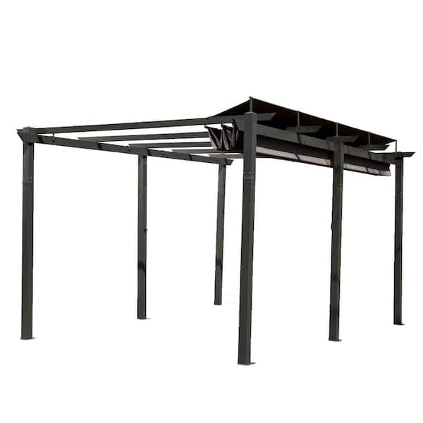 JimsMaison Outdoor Dark Gray Aluminum Outdoor Pergolas with Adjustable Canopy 11 ft. x 16 ft.