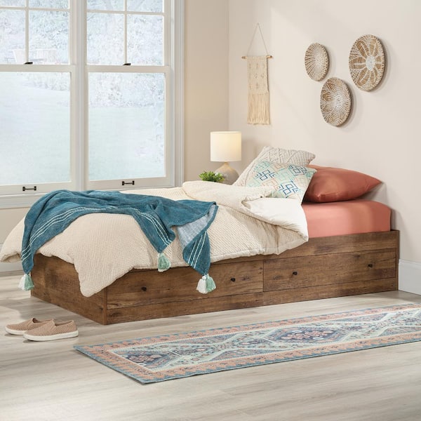 SAUDER Boulevard Cafe Brown Frame Twin Size Platform Bed with Storage