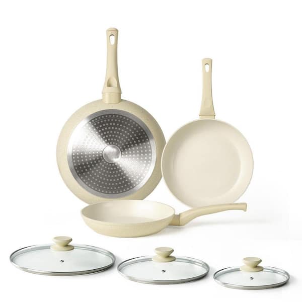 Aluminum Granite Nonstick Frying Pan Set 3-Piece Black Finish Aluminum Induction Safe Healthy Non-Toxic Cookware