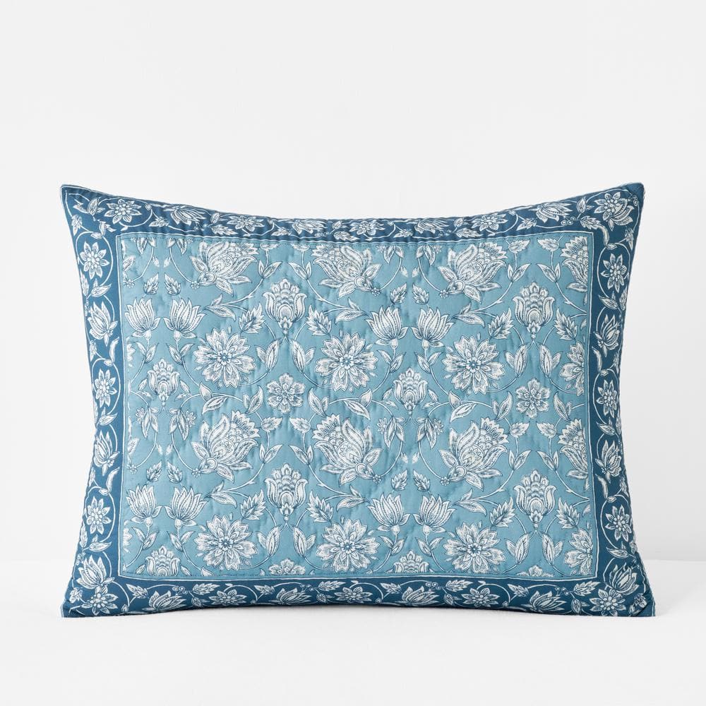 Company Cotton Genevieve Multi Blue/White Cotton King Quilted Sham -  The Company Store, 51442F-K-MUL-BL