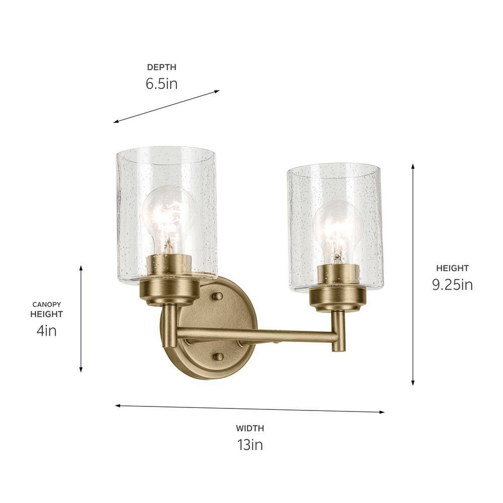 Winslow Natural Brass 2-Light Vanity with Clear Seeded Glass