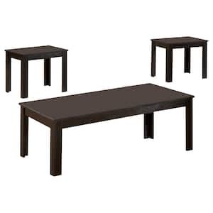 3-Piece 44 in. Black Large Rectangle Wood Coffee Table Set