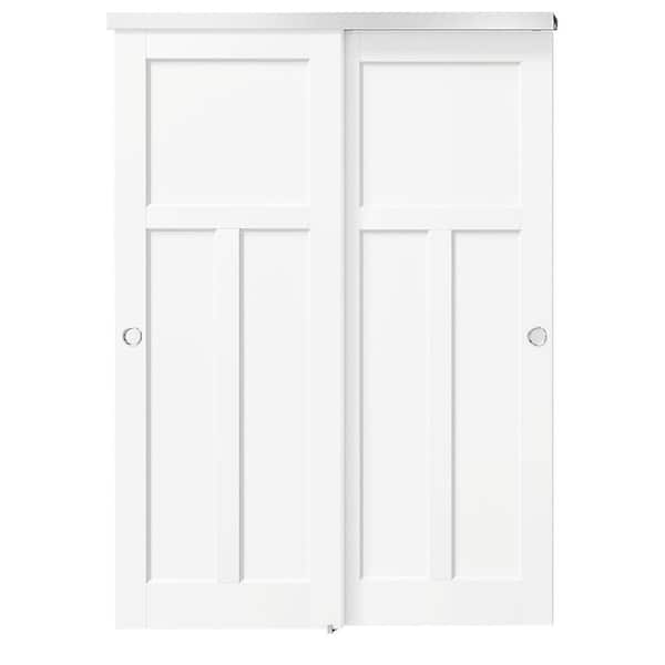 TENONER 60 in. x 80 in. White, Solid Core, MDF and DIY Painted Double 3-Panel, T Shape Bypass Sliding Door w/ Aluminium Hardware