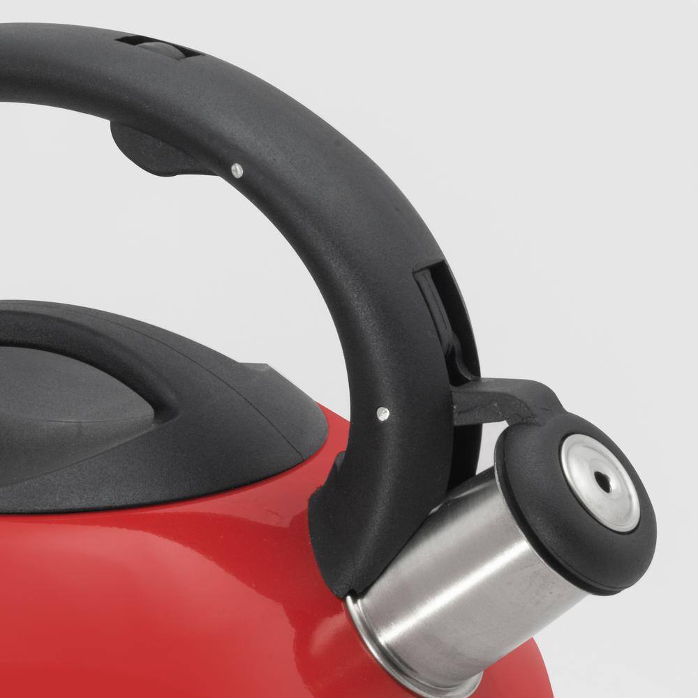 Red 3 Quart Stainless Steel Whistling Tea Kettle