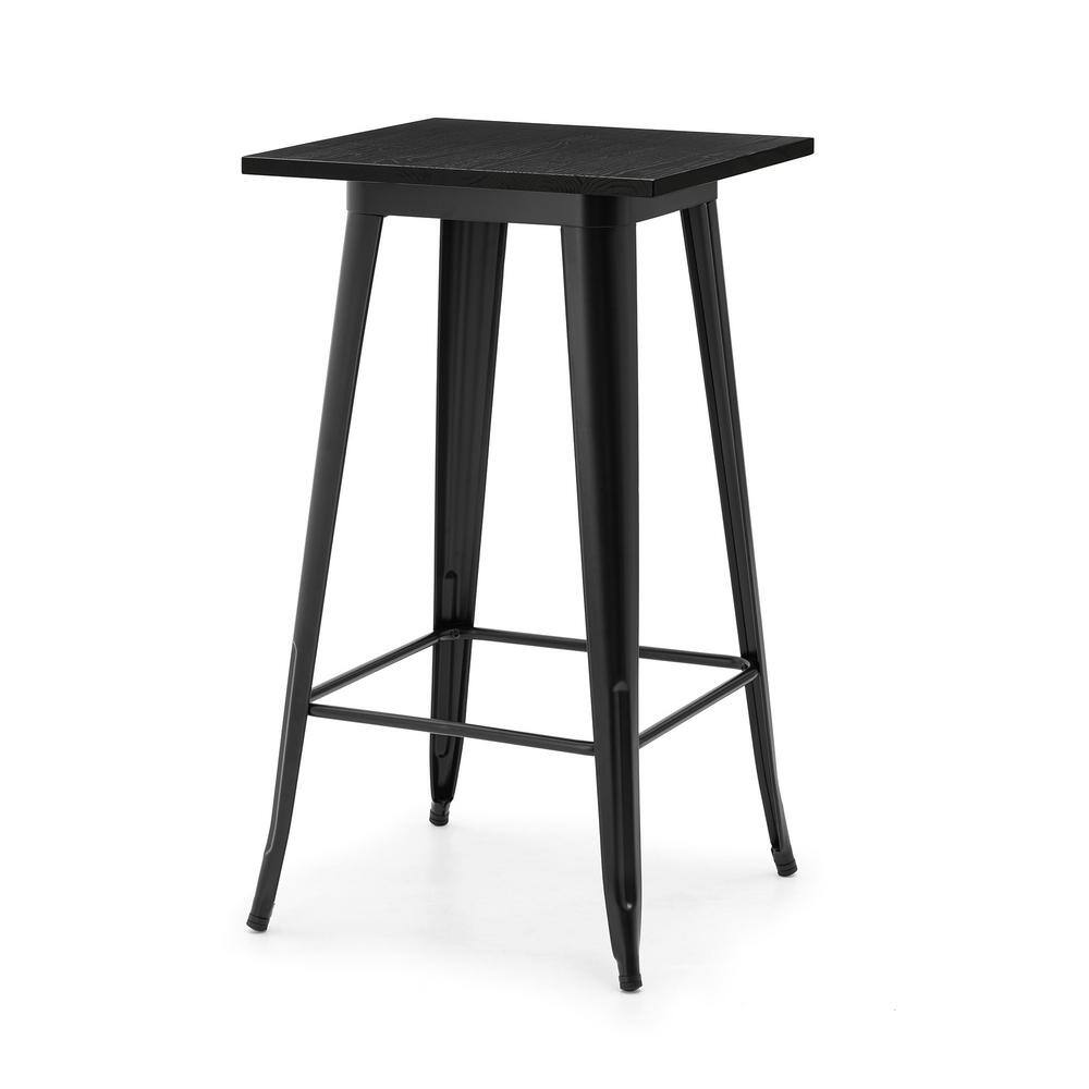 Black Steel Square Bar Table with Elm Wood Top