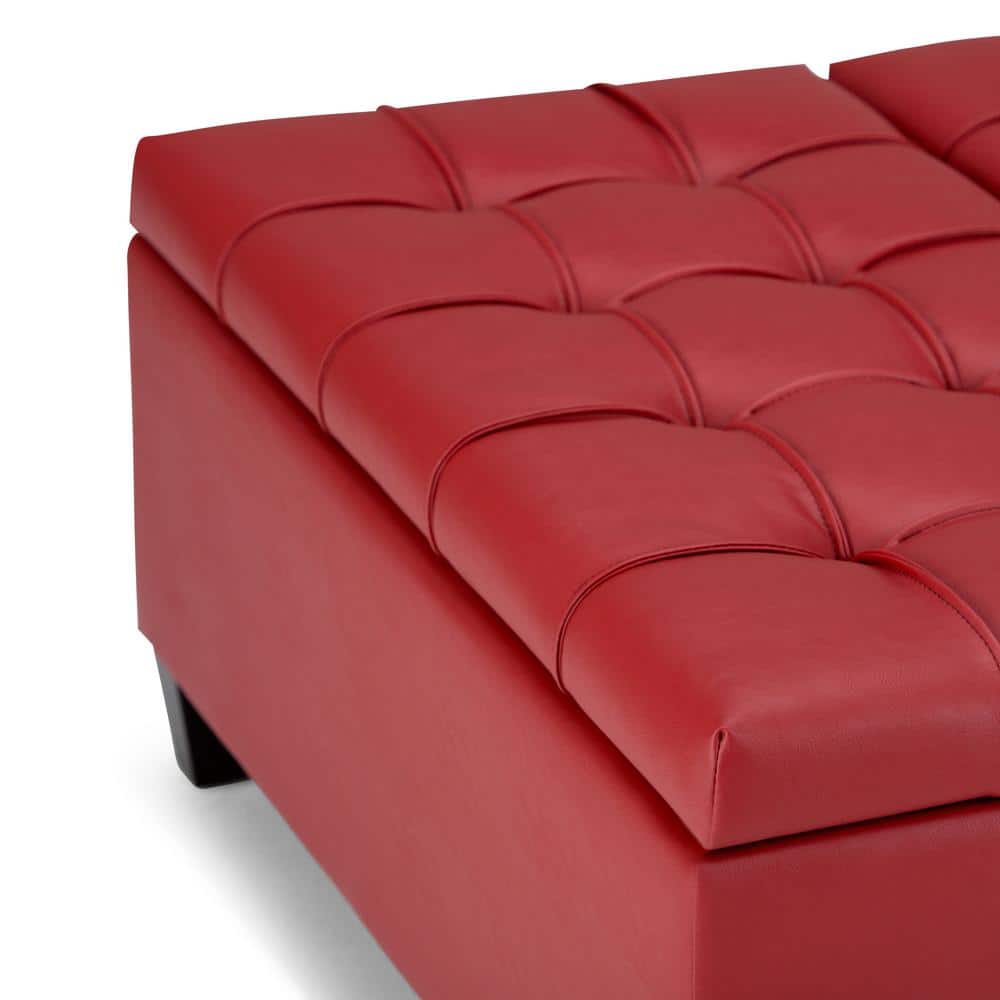 Crimson Red Tufted Faux Leather Cocktail Ottoman
