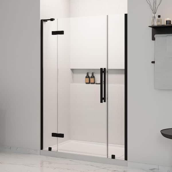 OVE Decors Tampa 54 in. W x 36 in. L x 72.01 in. H Alcove Shower Kit with Pivot Frameless Door in Black and Shower Pan