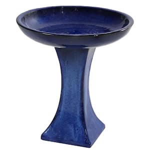 Nantes Glazed Ceramic Birdbath - Cerulean Blue