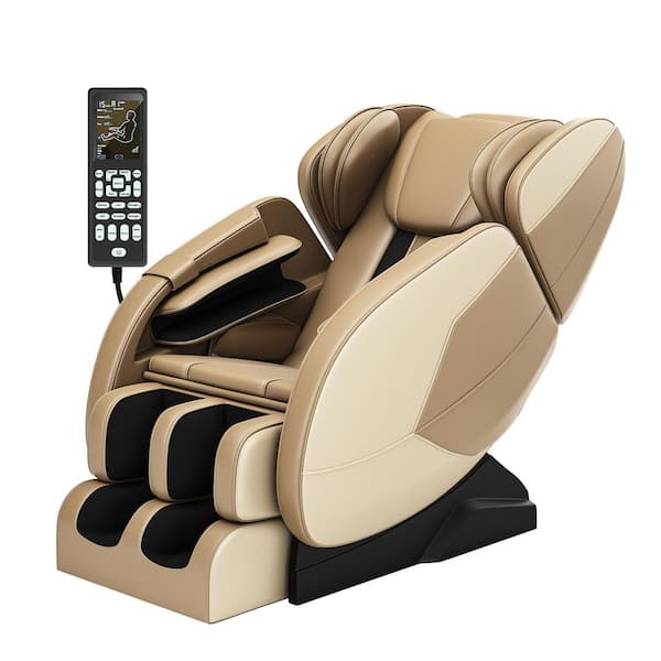 Favor Beige Faux Leather Massage Chair with Recliner, Zero Gravity, Full Body Air Pressure, Bluetooth, Heat, Foot Roller
