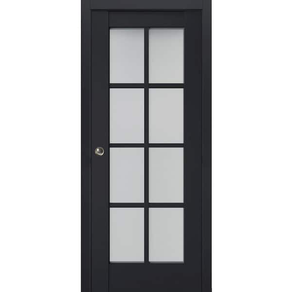 Sartodoors 18 in. x 80 in. 1 Panel Black Finished Solid Wood Sliding Door with Hardware