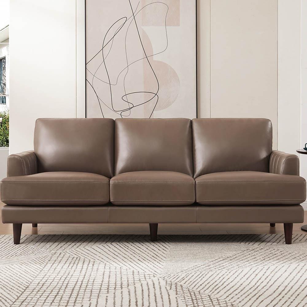 Cassia 80 in. Square Arms Top Grain Leather Rectangle 3-Seater Sofa in Gran