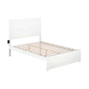 NoHo 53-1/2 in. W White Full Size Solid Wood Frame with Footboard and Attachable USB Device Charger Platform Bed